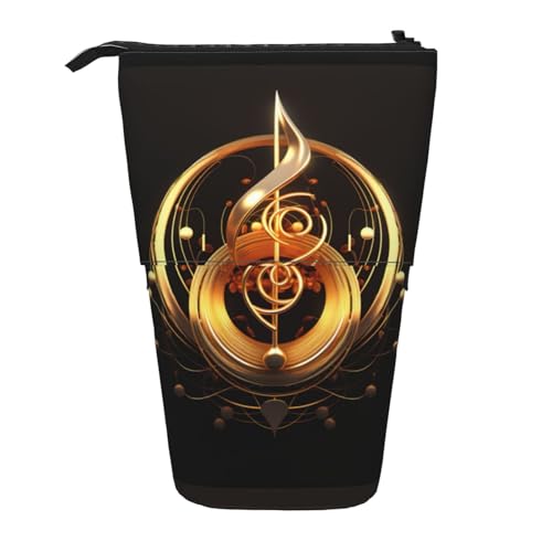 BREAUX Teleskop-Federmäppchen mit Musik-Symbol-Druck, geeignet für multifunktionale Bleistift-Make-up-Tasche, Aufbewahrungstasche und Geldbörse, Schwarz, One Size, Modisch von BREAUX