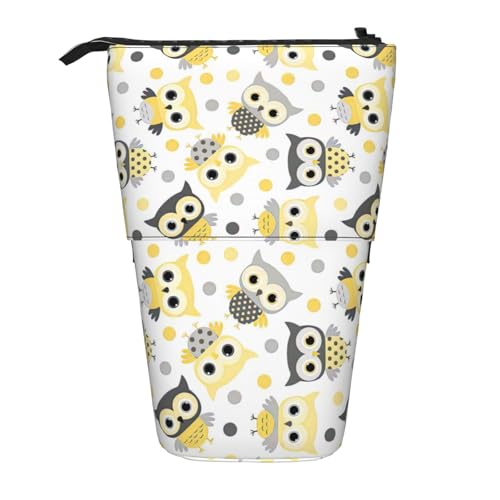 BREAUX Teleskop-Federmäppchen mit Tier-Cartoon-Eulen, niedlicher Druck, geeignet für multifunktionale Bleistift-Make-up-Tasche, Aufbewahrungstasche und Geldbörse, Schwarz, One Size, Modisch von BREAUX