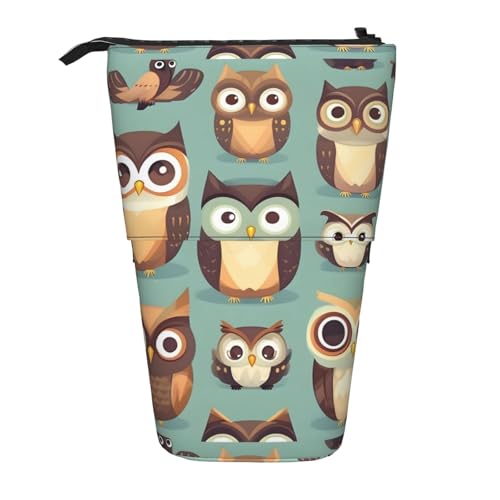 BREAUX Teleskop-Federmäppchen mit Tier-Cartoon-Eulen, niedlicher Druck, geeignet für multifunktionale Bleistift-Make-up-Tasche, Aufbewahrungstasche und Geldbörse, Schwarz, One Size, Modisch von BREAUX