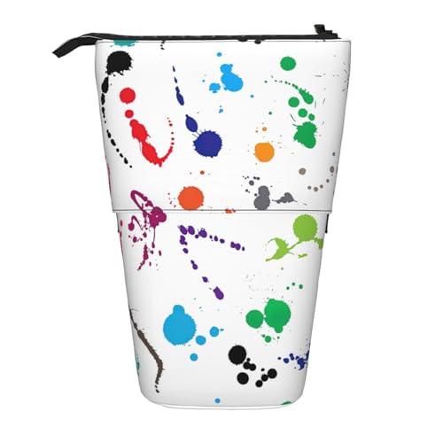 BREAUX Teleskop-Federmäppchen mit abstraktem Farbspritzer-Druck, geeignet für multifunktionale Bleistift-Make-up-Tasche, Aufbewahrungstasche und Geldbörse, Schwarz, One Size, Modisch von BREAUX