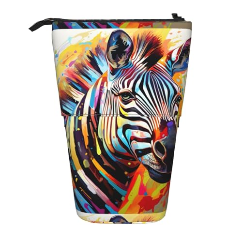 BREAUX Teleskop-Federmäppchen mit abstraktem Tier-Zebramuster, passend für multifunktionale Bleistift-Make-up-Tasche, Aufbewahrungstasche und Geldbörse, Schwarz, One Size, Modisch von BREAUX