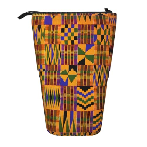 BREAUX Teleskop-Federmäppchen mit afrikanischem Tribal-Motiv, ethnische Textur, passend für multifunktionale Bleistift-Make-up-Tasche, Aufbewahrungstasche und Geldbörse, Schwarz, One Size, Modisch von BREAUX