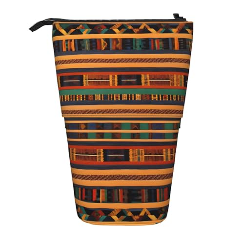 BREAUX Teleskop-Federmäppchen mit afrikanischem Webdruck, geeignet für multifunktionale Bleistift-Make-up-Tasche, Aufbewahrungstasche und Geldbörse, Schwarz, One Size, Modisch von BREAUX