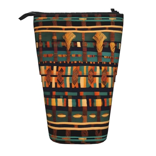 BREAUX Teleskop-Federmäppchen mit afrikanischem klassischem Webdruck, geeignet für multifunktionale Bleistift-Make-up-Tasche, Aufbewahrungstasche und Geldbörse, Schwarz, One Size, Modisch von BREAUX