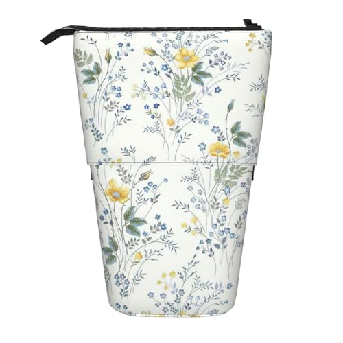 BREAUX Teleskop-Federmäppchen mit blauem Blumenmuster, Rosenmuster, geeignet für multifunktionale Bleistifte, Make-up-Tasche, Aufbewahrungstasche und Geldbörse, Schwarz, One Size, Modisch von BREAUX