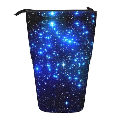 BREAUX Teleskop-Federmäppchen mit blauem Sternen-Aufdruck, geeignet für multifunktionale Bleistift-Make-up-Tasche, Aufbewahrungstasche und Geldbörse, Schwarz, One Size, Modisch von BREAUX