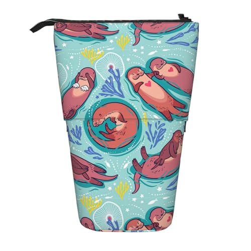 BREAUX Teleskop-Federmäppchen mit braunem Ottermotiv, geeignet für multifunktionale Bleistifte, Make-up-Tasche, Aufbewahrungstasche und Geldbörse, Schwarz, One Size, Modisch von BREAUX