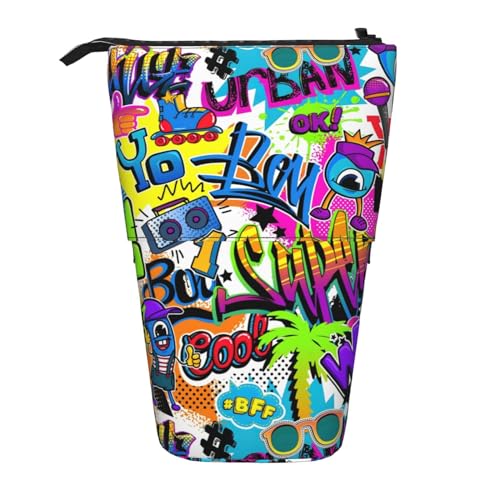 BREAUX Teleskop-Federmäppchen mit buntem Muster, passend für multifunktionale Bleistift-Make-up-Tasche, Aufbewahrungstasche und Geldbörse, Schwarz, One Size, Modisch von BREAUX