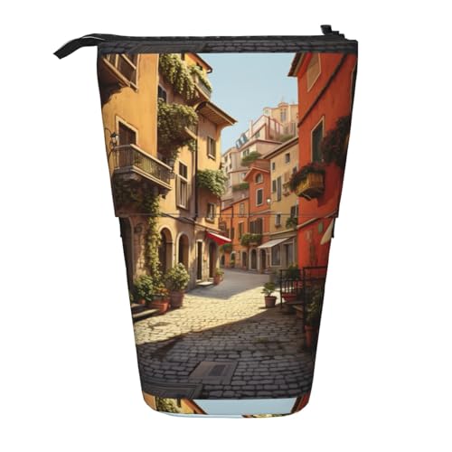 BREAUX Teleskop-Federmäppchen mit italienischem Straßendruck, passend für multifunktionale Bleistift-Make-up-Tasche, Aufbewahrungstasche und Geldbörse, Schwarz, One Size, Modisch von BREAUX