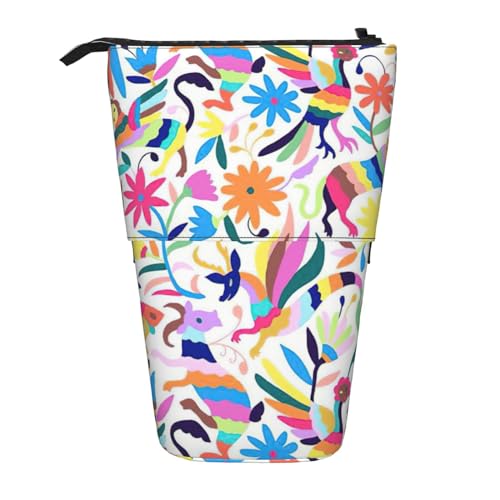 BREAUX Teleskop-Federmäppchen mit mexikanischem Otomi-Tierdruck, geeignet für multifunktionale Bleistift-Make-up-Tasche, Aufbewahrungstasche und Geldbörse, Schwarz, One Size, Modisch von BREAUX