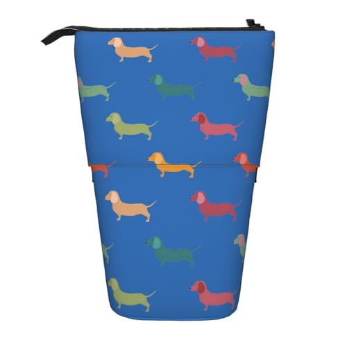 BREAUX Teleskop-Federmäppchen mit niedlichem Dackel-Aufdruck, geeignet für multifunktionale Make-up-Tasche, Aufbewahrungstasche und Geldbörse, Schwarz, One Size, Modisch von BREAUX