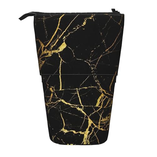 BREAUX Teleskop-Federmäppchen mit schwarz-goldenem Marmor-Druck, geeignet für multifunktionale Bleistift-Make-up-Tasche, Aufbewahrungstasche und Geldbörse, Schwarz, One Size, Modisch von BREAUX