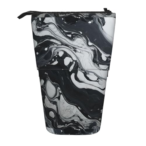 BREAUX Teleskop-Federmäppchen mit schwarz-weißem Marmor-Druck, geeignet für multifunktionale Bleistift-Make-up-Tasche, Aufbewahrungstasche und Geldbörse, Schwarz, One Size, Modisch von BREAUX