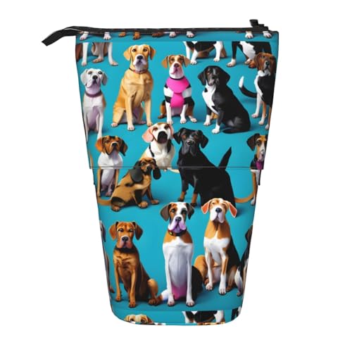BREAUX Teleskop-Federmäppchen mit vielen Beagle-Mustern, passend für multifunktionale Bleistift-Make-up-Tasche, Aufbewahrungstasche und Geldbörse, Schwarz, One Size, Modisch von BREAUX