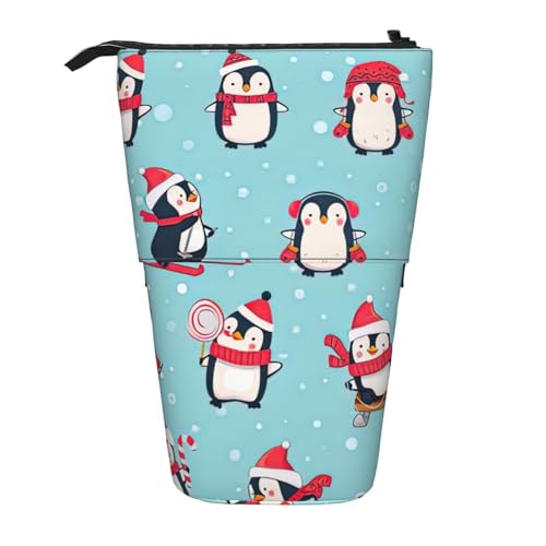 BREAUX Teleskop-Federmäppchen mit weihnachtlichem Pinguin-Druck, geeignet für multifunktionale Bleistift-Make-up-Tasche, Aufbewahrungstasche und Geldbörse, Schwarz, One Size, Modisch von BREAUX