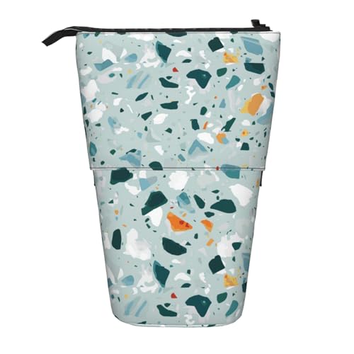 BREAUX Terrazzo Federmäppchen mit Marmor-Druck, vertikal, einziehbar, modische Geldbörse, multifunktionale Aufbewahrungstasche von BREAUX