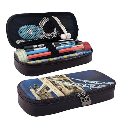 BREAUX Tower Bridge in London Kosmetiktasche, Lederklappe, Kosmetiktasche, Aufbewahrungstasche mit Reißverschluss, Lederklappe, Schreibwaren-Tasche, Schwarz, Einheitsgröße, Schwarz , Einheitsgröße von BREAUX