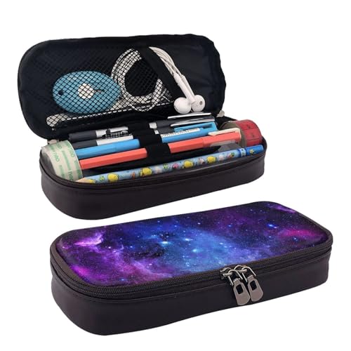 BREAUX Universum Galaxy Star Space Print Leder Klappe Kosmetiktasche Reißverschluss Aufbewahrungstasche Lederklappe Schreibwaren Tasche Schwarz Schwarz Einheitsgröße, Schwarz , Einheitsgröße von BREAUX