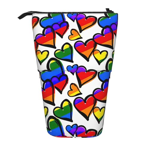 BREAUX Vertikales einziehbares Federmäppchen in Regenbogenfarben, Gay-Pride-Herzen, modische Geldbörse, multifunktionale Aufbewahrungstasche von BREAUX