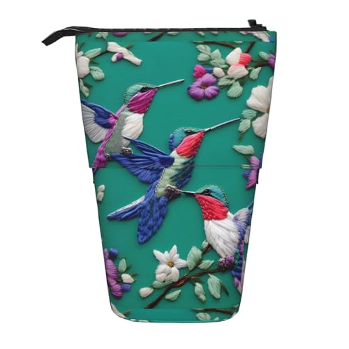 BREAUX Vertikales einziehbares Federmäppchen mit Blumenmuster, Kolibri-Stickerei, modische Geldbörse, multifunktionale Aufbewahrungstasche von BREAUX