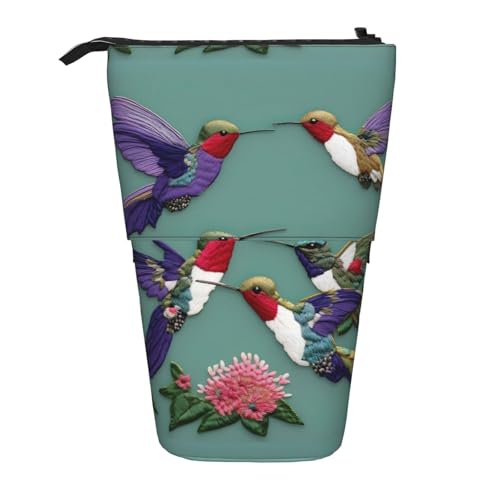 BREAUX Vertikales einziehbares Federmäppchen mit Blumenmuster, Kolibri-Stickereien, modische Geldbörse, multifunktionale Aufbewahrungstasche von BREAUX