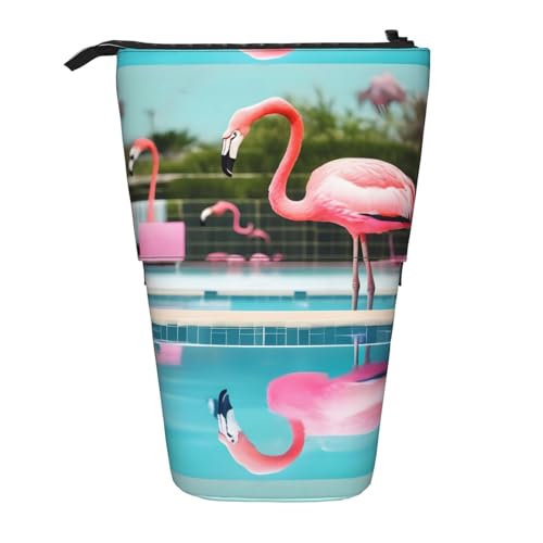BREAUX Vertikales einziehbares Federmäppchen mit Flamingo- und Schwimmbad-Aufdruck, modische Geldbörse, multifunktionale Aufbewahrungstasche von BREAUX