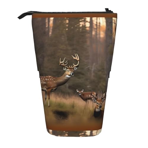 BREAUX Vertikales einziehbares Federmäppchen mit Hirschjagd-Druck, modische Geldbörse, multifunktionale Aufbewahrungstasche von BREAUX