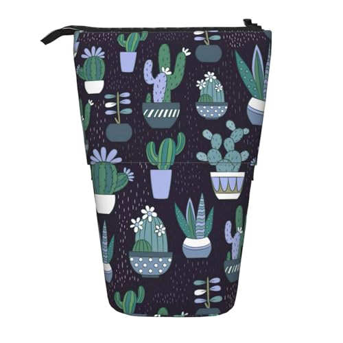 BREAUX Vertikales einziehbares Federmäppchen mit Kaktus-Sukkulenten-Druck, modische Geldbörse, multifunktionale Aufbewahrungstasche von BREAUX