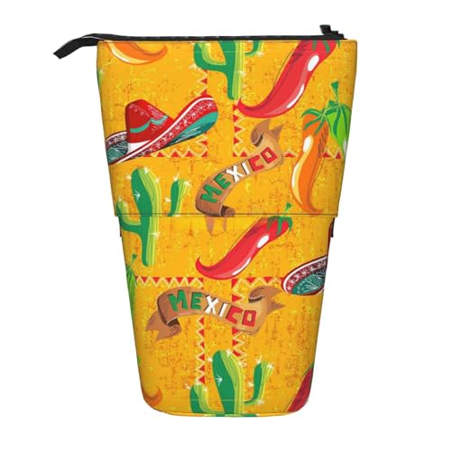 BREAUX Vertikales einziehbares Federmäppchen mit Kaktushut und Chili-Pfeffer-Druck, modische Geldbörse, multifunktionale Aufbewahrungstasche von BREAUX