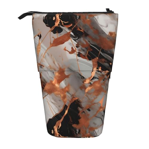 BREAUX Vertikales einziehbares Federmäppchen mit Marmor-Textur, Kupferspritzer-Druck, modische Geldbörse, multifunktionale Aufbewahrungstasche von BREAUX