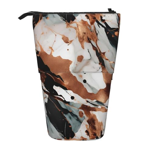 BREAUX Vertikales einziehbares Federmäppchen mit Marmor-Textur, Kupferspritzer-Druck, modische Geldbörse, multifunktionale Aufbewahrungstasche von BREAUX