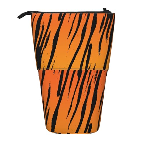 BREAUX Vertikales einziehbares Federmäppchen mit Tigerstreifen-Druck, modische Geldbörse, multifunktionale Aufbewahrungstasche von BREAUX