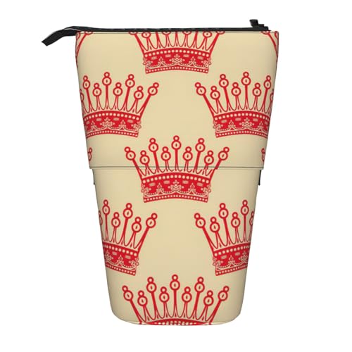 BREAUX Vertikales einziehbares Federmäppchen mit rotem Kronen-Druck, modische Geldbörse, multifunktionale Aufbewahrungstasche von BREAUX