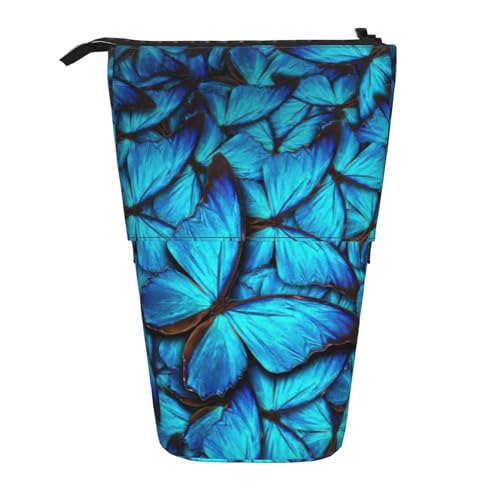 BREAUX Viele blaue Teleskop-Federmäppchen mit Schmetterlingsdruck, passend für multifunktionale Bleistift-Make-up-Tasche, Aufbewahrungstasche und Geldbörse, Schwarz, One Size, Modisch von BREAUX