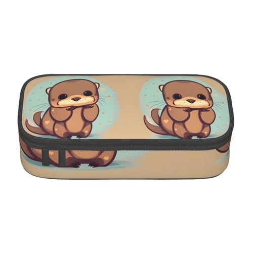 BREAUX cute otter bedruckte Kosmetiktasche mit großem Fassungsvermögen, Kulturbeutel, Schreibwaren-Organizer, Schwarz, Einheitsgröße, Blumenmuster, Schwarz , Einheitsgröße, Blumenmuster von BREAUX