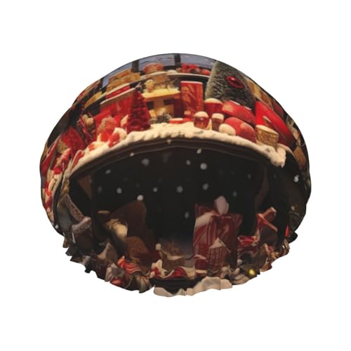 Badekappe mit Aufschrift "Merry Christmas Day", groß, passend für alle Haarlängen, schützt die Haar-Badekappe, wiederverwendbar von BREAUX