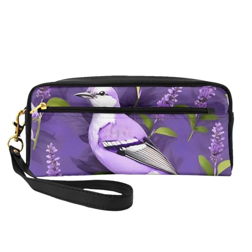 Bird In Purple Lavender Floral Flowers Leather Portable Cosmetic Storage Bag Travel Cosmetic Bag Daily Storage Bag For Men And Women, Bird In Purple Lavender Floral Flowers, One Size, Vogel in lila von BREAUX