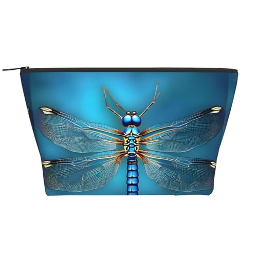 Blaue Odonata-Make-up-Organizer-Tasche mit Reißverschluss, tragbare Reisehandtasche, modische Make-up-Tasche, blaues Odonata-Muster, Einheitsgröße, Blaues Odonata-Muster, Einheitsgröße von BREAUX
