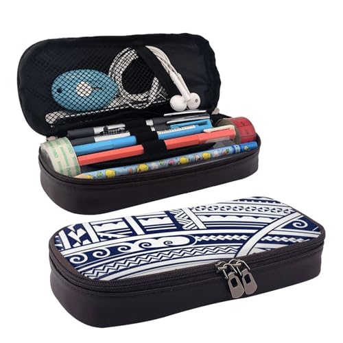 Blaue Polynesische Maori Tribal Muster Print Leder Kosmetiktasche Leder Flap Case Geräumige Münzbörse Aufbewahrungstasche, Schwarz, Einheitsgröße von BREAUX