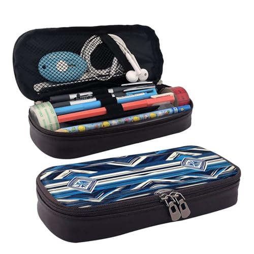 Blaue Polynesische Maori Tribal Muster Print Leder Kosmetiktasche Leder Flap Case Geräumige Münzbörse Aufbewahrungstasche, Schwarz, Einheitsgröße von BREAUX