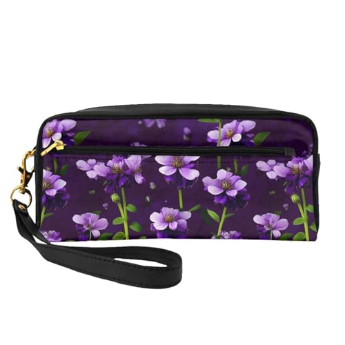 Blooming Purple Flowers Leder Tragbare Kosmetiktasche Reise Kosmetiktasche Tägliche Aufbewahrungstasche für Männer und Frauen Blühende lila Blumen Einheitsgröße, Blühende violette Blumen, von BREAUX