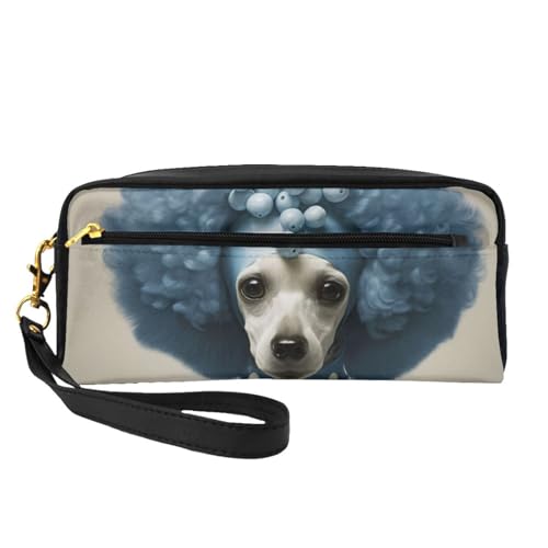 Blue Poodle Polka Dot Leder Tragbare Kosmetiktasche Reise Kosmetiktasche Tägliche Aufbewahrungstasche für Männer und Frauen Schwarz Einheitsgröße, Schwarz, One Size von BREAUX