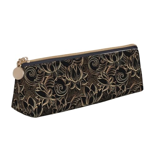 Boho-Leder-Etui mit goldfarbenen Blumen, dreieckig, multifunktionale Kosmetiktasche, tragbare Make-up- und Schreibwaren-Aufbewahrungstasche, Weiss/opulenter Garten, Einheitsgröße, Leichtgewichtig von BREAUX