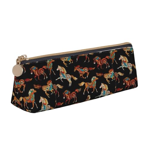 Braunes Pferde-Dreieck-Lederetui, multifunktionale Kosmetiktasche, tragbare Make-up- und Schreibwaren-Aufbewahrungstasche, Weiss/opulenter Garten, Einheitsgröße, Leichtgewichtig von BREAUX