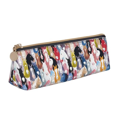 Bunte Cartoon-Pferde-Dreieck-Ledertasche, multifunktionale Kosmetiktasche, tragbare Make-up- und Schreibwaren-Aufbewahrungstasche, Weiss/opulenter Garten, Einheitsgröße, Leichtgewichtig von BREAUX