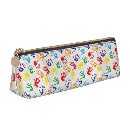 Bunte Handformen, Regenbogen-Dreieck-Ledertasche, multifunktionale Kosmetiktasche, tragbare Make-up- und Schreibwaren-Aufbewahrungstasche, Weiss/opulenter Garten, Einheitsgröße, Leichtgewichtig von BREAUX