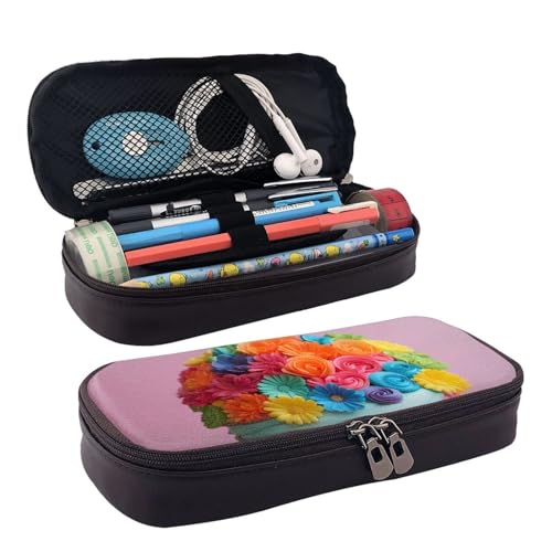 Bunte Kosmetiktasche aus Leder, Motiv: Cupcakes, Regenbogenblumen, Kuchen, Kosmetiktasche, Aufbewahrungstasche mit Reißverschluss, Lederklappe, Schreibwaren-Tasche, Schwarz, Einheitsgröße, Schwarz , von BREAUX