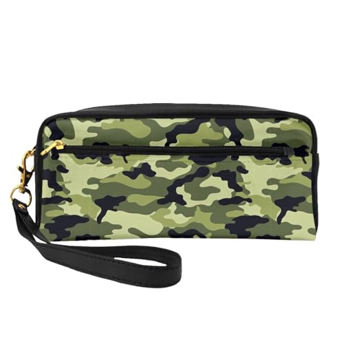 Camo Green Leather Portable Cosmetic Storage Bag Travel Cosmetic Bag Daily Storage Bag For Men And Women, Camo Green, One Size, tarnfarbe, Einheitsgröße von BREAUX