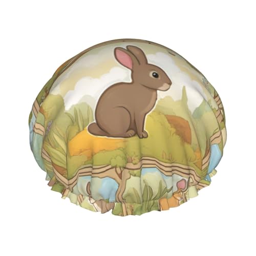 Cartoon Cute Animals Rabbit print Women Shower Cap Reusable elastic shower cap Double layer hair cap Shower cap von BREAUX