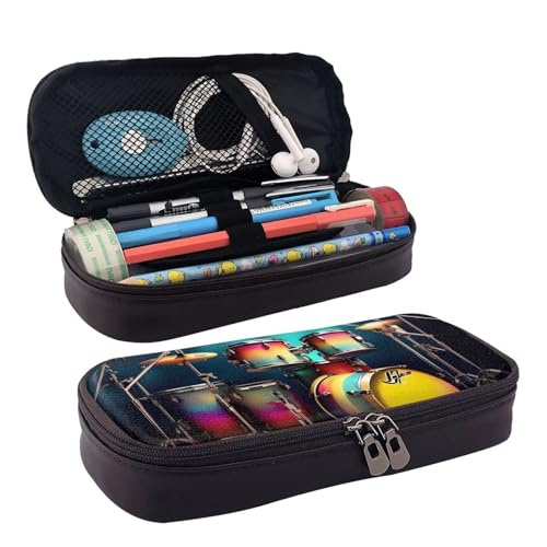 Cool Drums Set Print Leder Flap Kosmetiktasche Kosmetiktasche Reißverschluss Aufbewahrungstasche Leder Klappe Schreibwaren Tasche Schwarz Einheitsgröße, Schwarz , Einheitsgröße von BREAUX